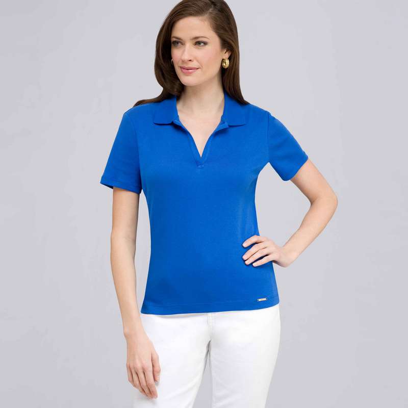 Short Sleeve Solid Cotton Polo Tee, Blue, large image number 0