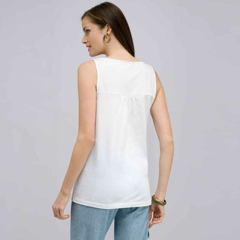 Embroidered Boat Neck Top, White, large image number 1