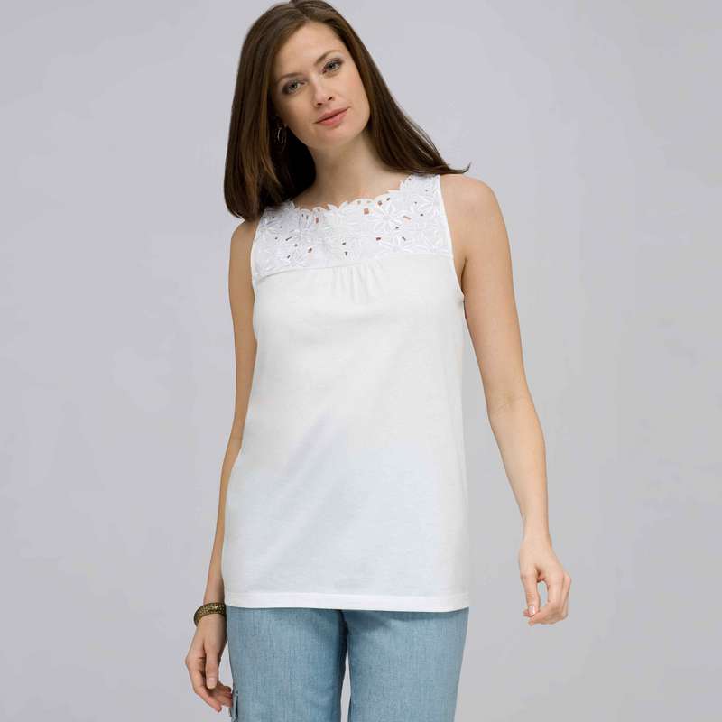 Embroidered Boat Neck Top, White, large image number 0